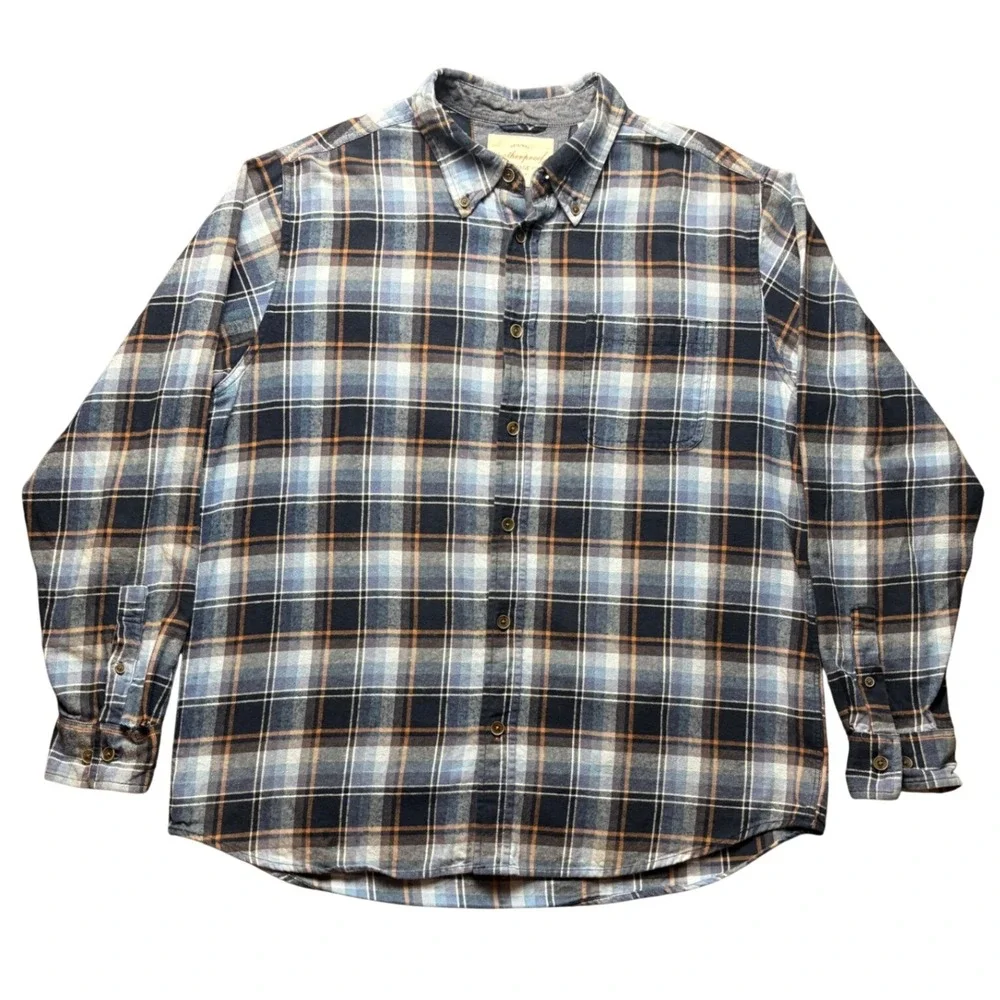 Weatherproof Vintage Shirt Mens XL Blue Brown Plaid 100% Cotton Button Down - Picture 1 of 8